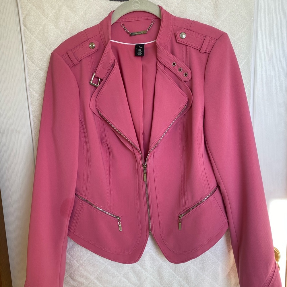 WHBM Hot Pink Lined Moto Jacket, Size 10